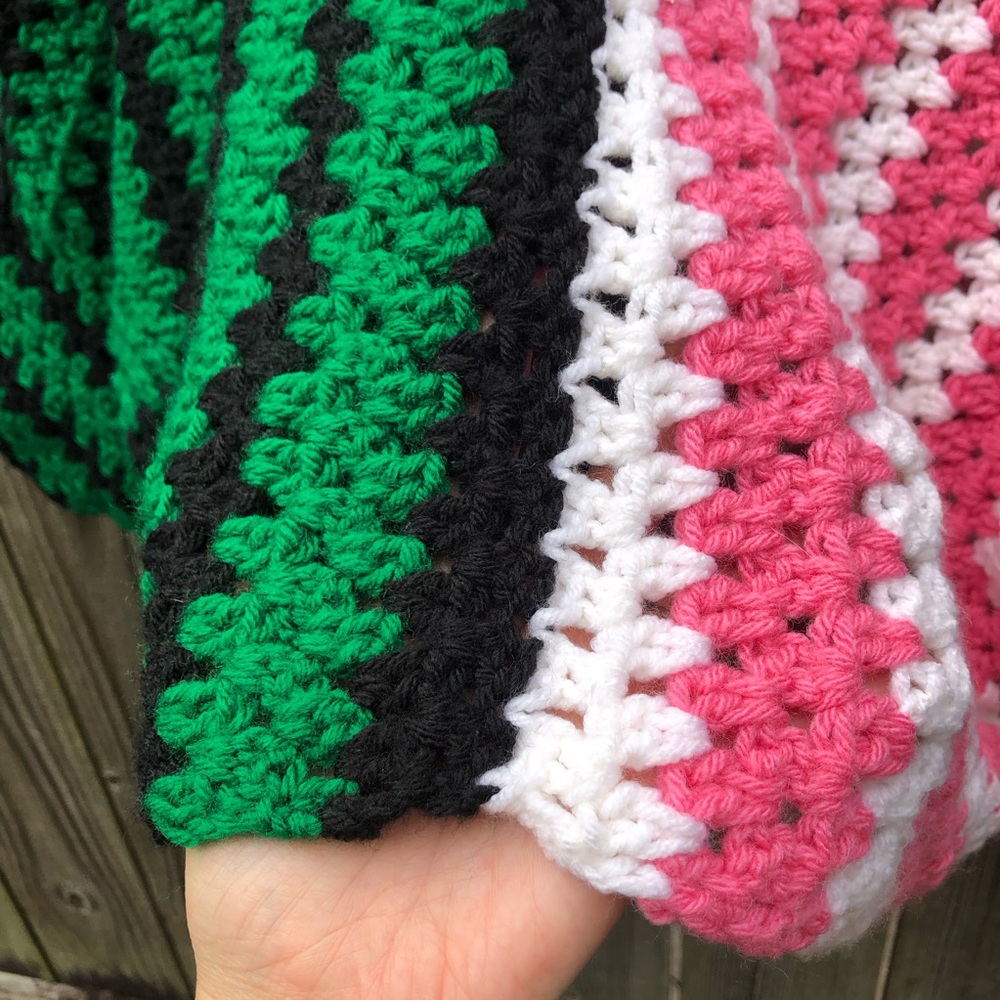 Handmade Crochet Cardigan Color Block Granny Square Open Front Slouchy - Picture 10 of 10